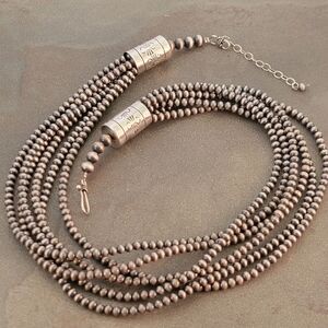 Sterling Six Strand 4mm Desert Bead Southwestern Necklace